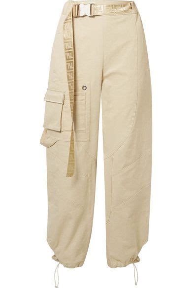 fendi belted cotton-blend drill tapered pants|Fendi trousers.